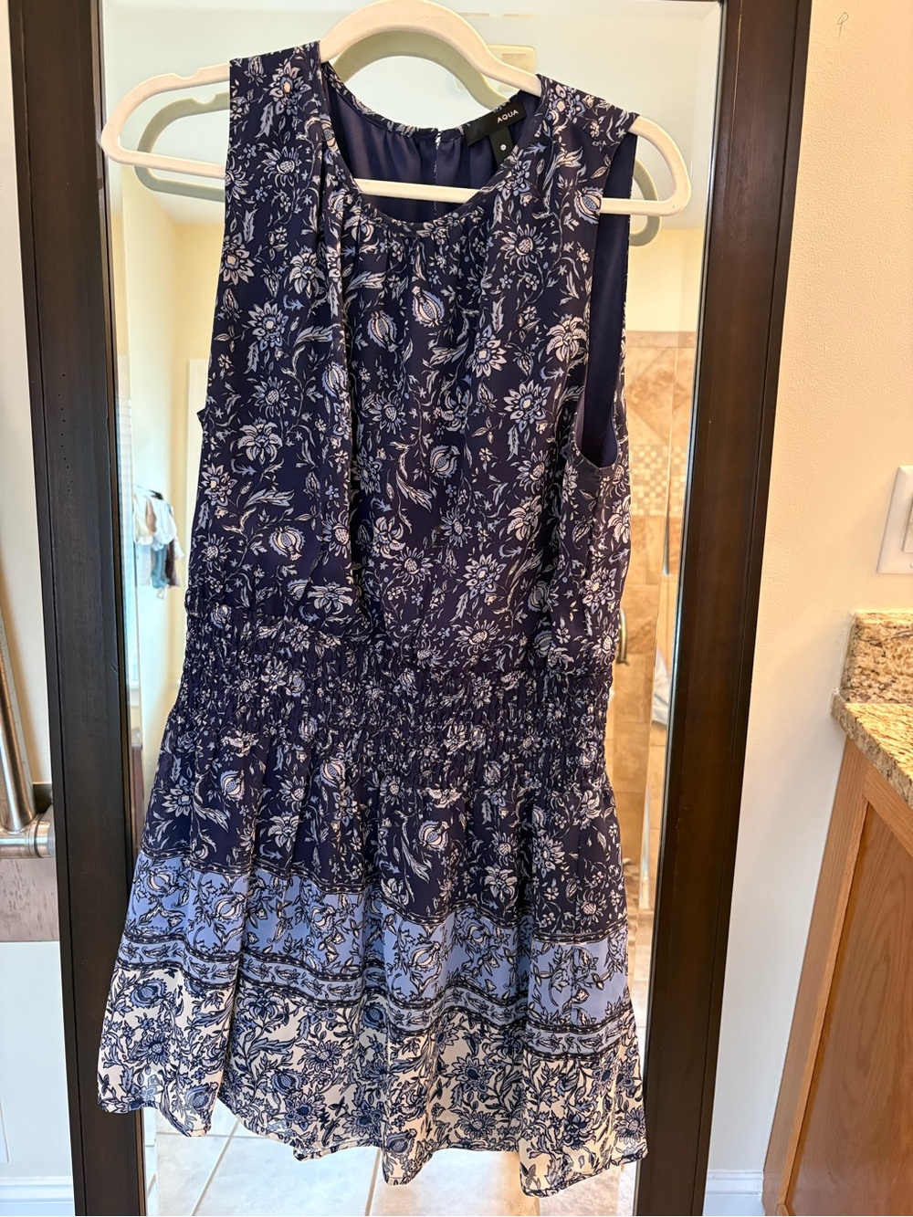 Aqua Navy and White Floral Tiered Sundress